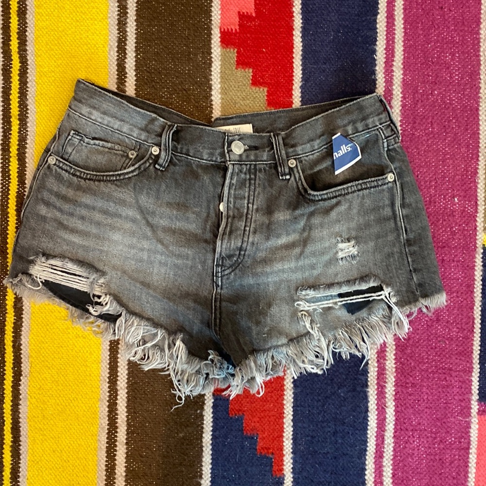 Free People black denim cut off shorts
